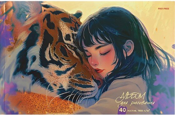 АЛЬБОМ д/рис. 40л А4 Проф-Пресс Тигр и Девушка тв.обл/40